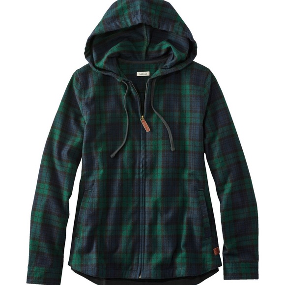 L.L. Bean Tops - L.L. Bean Blue and Green Flannel Zip-Up Hoodie